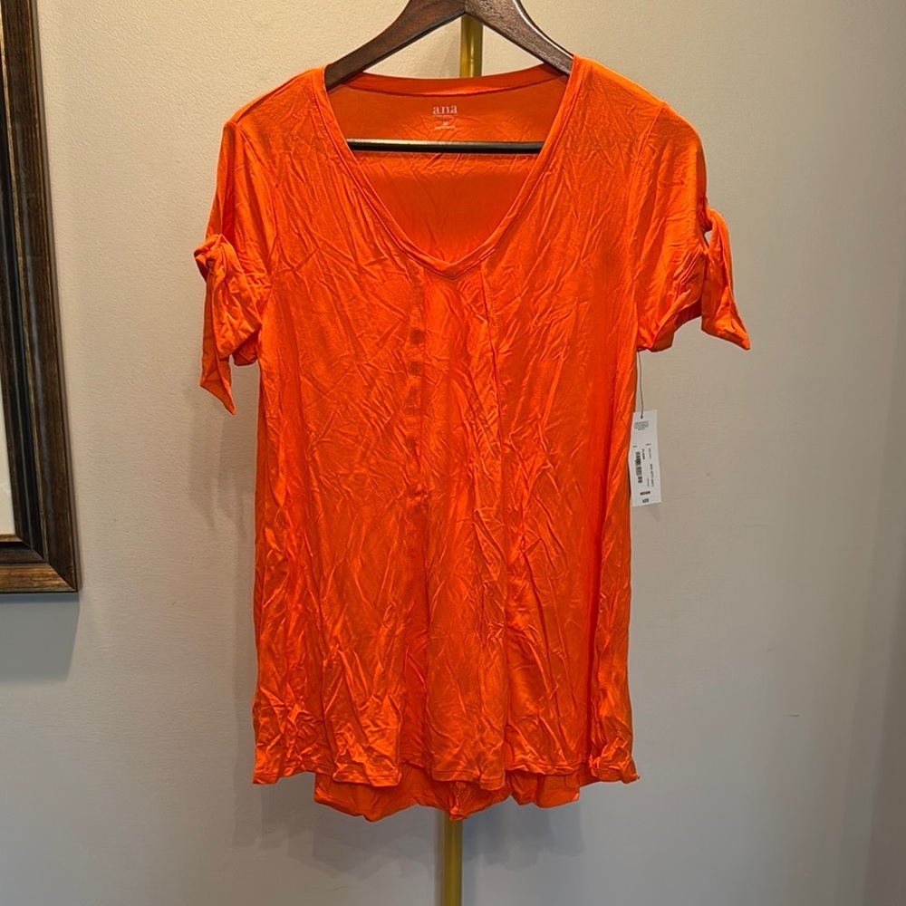 ANA Orange Fame Relaxed Short Sleeve Tee with tie sleeves NWT M